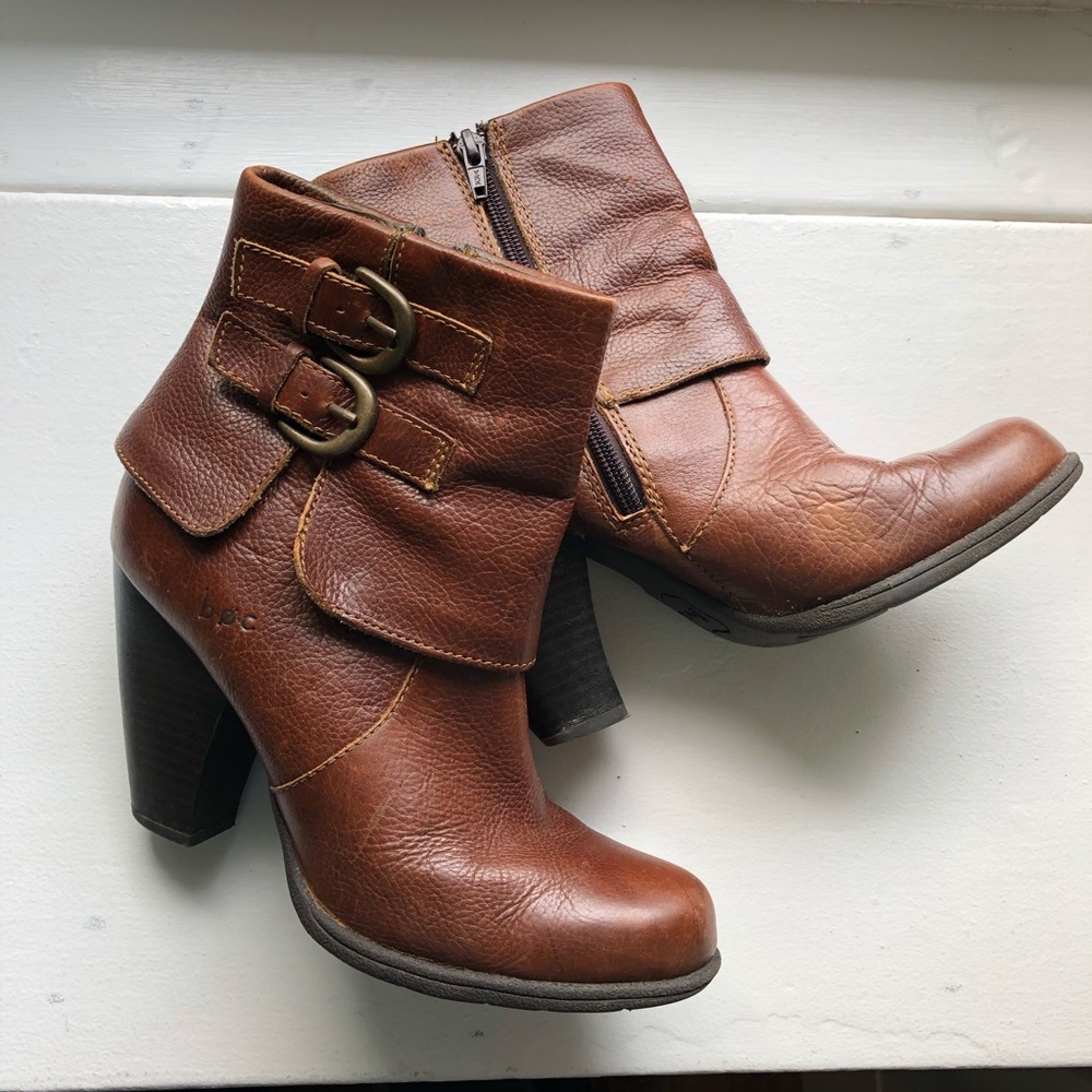 BOC genuine leather brown heel booties size 7